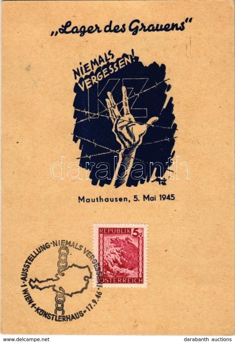 * T2/T3 1945 Mauthausen, Lager Des Grauens. Niemals Vergessen! / Mauthausen Concentration Camp Memorial Art Postcard. Ca - Non Classificati