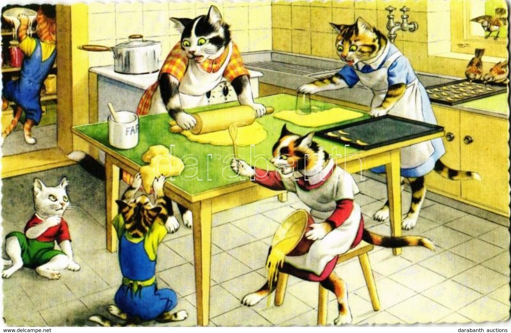 ** T2 Cats Making A Mess In The Kitchen While Baking. Alfred Mainzer ALMA No. 4702. - Modern Postcard - Non Classificati