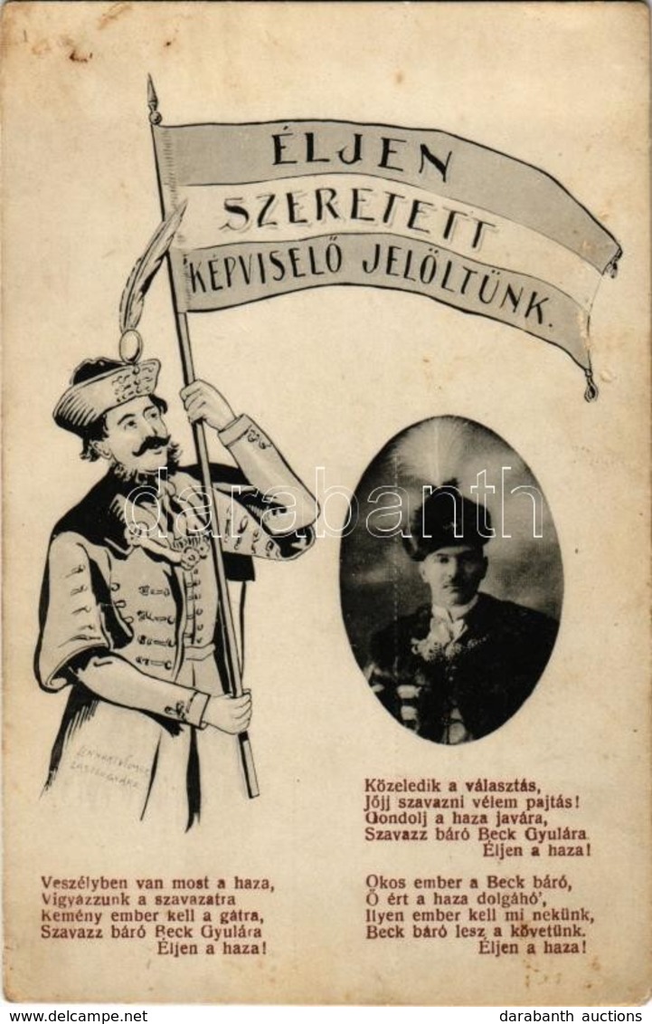 * T2/T3 Éljen Szeretett Képviselő Jelöltünk! Báró Madarassy-Beck Gyula Bankár. Linhart Vilmos Zászlógyára / Election Cam - Non Classificati