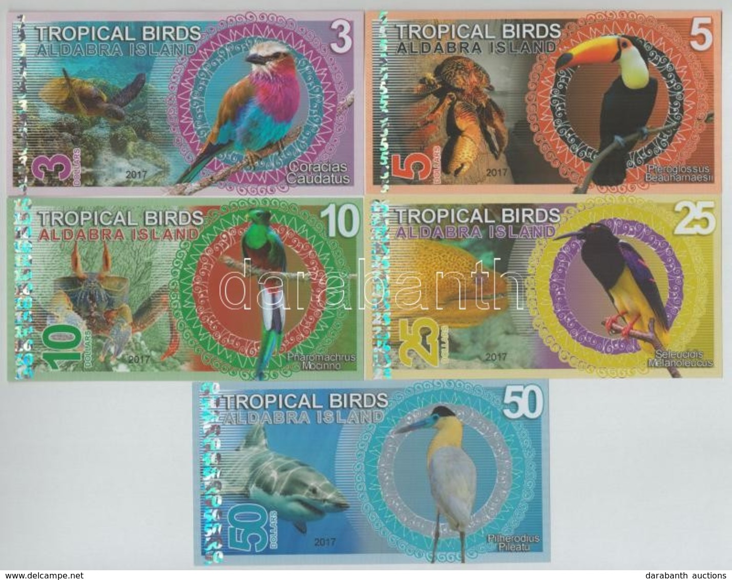 Aldabra Sziget 2017. 3-50$ Fantáziabankjegy T:I 
Aldabra Island 2017.  3-50 Dollars Fantasy Banknotes  C:UNC - Ohne Zuordnung