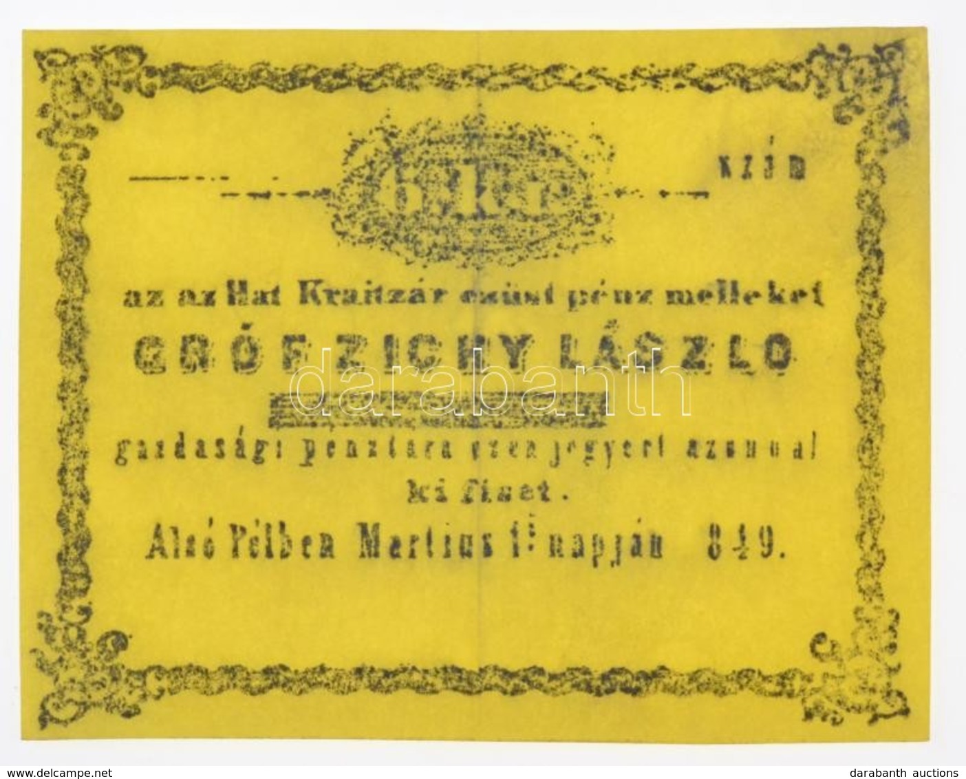 Alsó Pél 1849. 6kr 'gróf Zichy László' Füredi Féle Hamisítványa T:II
Hungary / Alsó Pél (Dolný Pial) 1849. 6 Kreuzer 'Co - Non Classificati