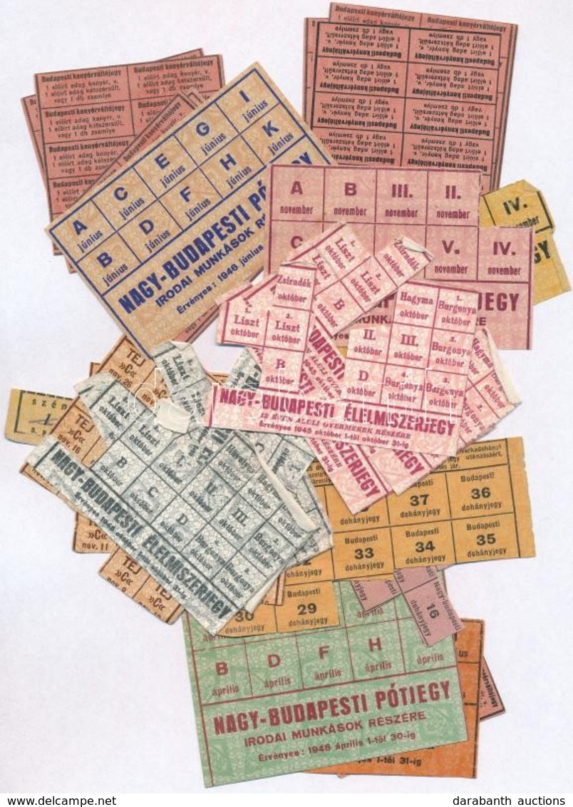 ~1945-1946. 24db-os Vegyes Magyar élelmiszerjegy és Pótjegy Tétel. Nem Teljes ívek. T:III,III- - Ohne Zuordnung