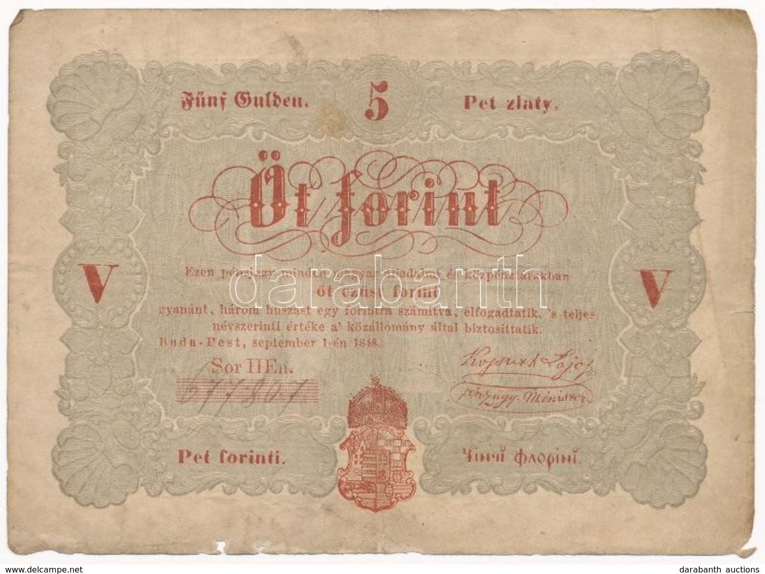 1848. 5Ft 'Kossuth Bankó' Vörösesbarna T:III,III- Adamo G109 - Ohne Zuordnung