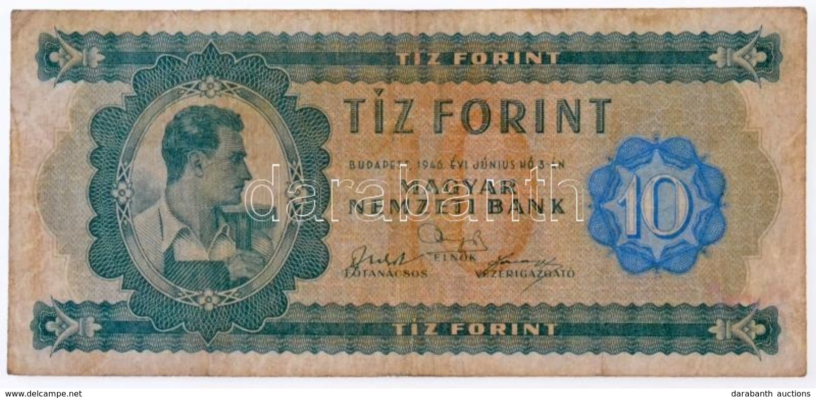 1946. 10Ft 'A034 005083' T:III 
Hungary 1946. 10 Forint 'A034 005083' C:F 
Adamo F1 - Non Classificati