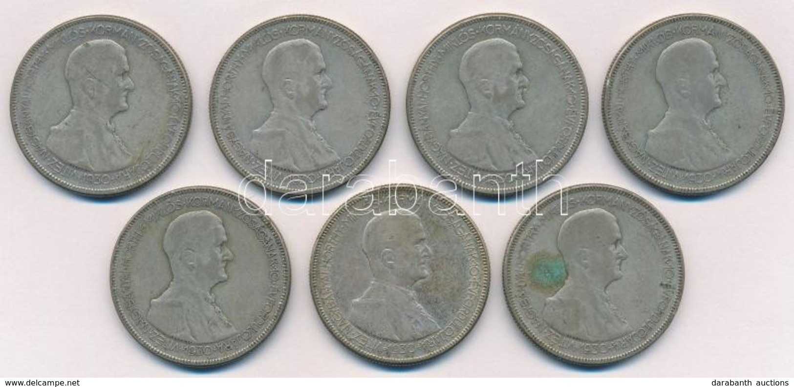 1930. 5P Ag 'Horthy Jobbra' (7x) T:2-,3 Patina Adamo P8 - Non Classificati