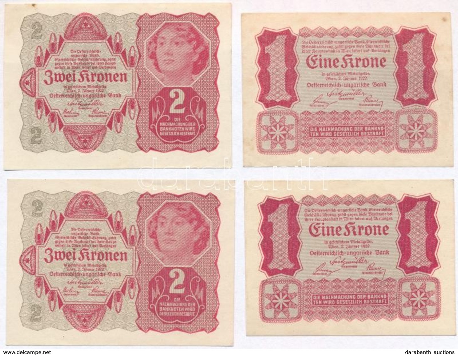 Ausztria 1922. 1K (2x) + 2K (2x) T:I-
Austria 1922. 1 Krone (2x) + 2 Kronen (2x) C:AU - Zonder Classificatie