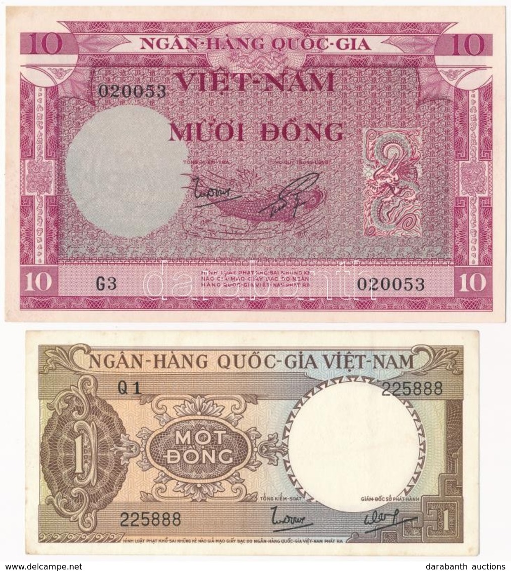 Dél-Vietnam 1955. 10D + 1964. 1D T:I-,III
South Vietnam 1955. 10 Dong + 1964. 1 Dong C:AU,F - Sin Clasificación