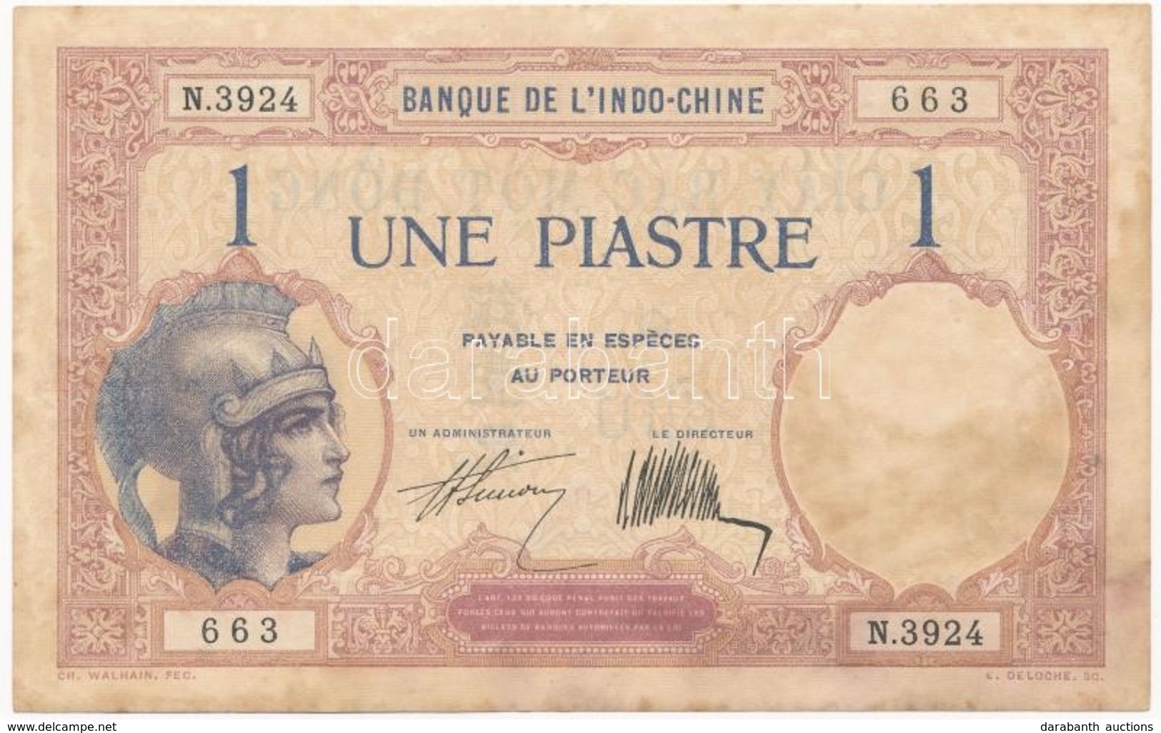 Francia Indokína 1927-1931. 1P T:II Fo.
French Indo-China 1927-1931. 1 Piastre C:XF Spots - Sin Clasificación