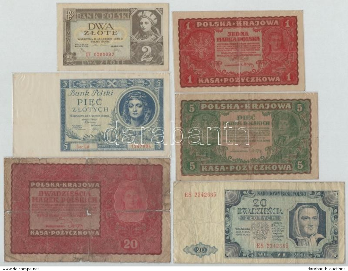 Lengyelország 1919-1936. 6db Klf Bankjegy T:III,III-,IV
Poland 1919-1936. 6pcs Of Diff Banknotes C:F,VG,G - Sin Clasificación