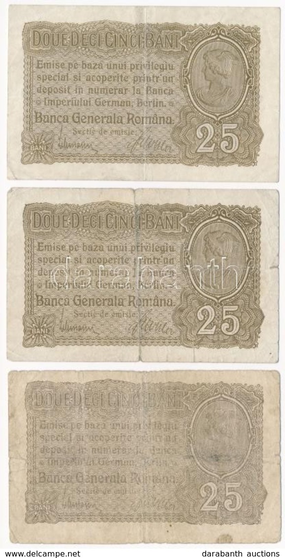 Románia/Német Megszállás 1917. 25b 3(x) C:III,III-
Romania 25 Bani (3x) C:F,VG - Non Classificati