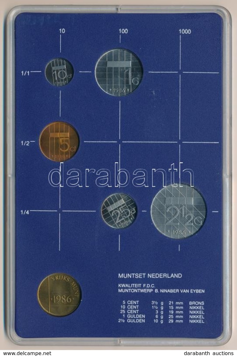 Hollandia 1986. 5c-2 1/2G (5xklf) + 'Utrechti Verde' Zseton Plasztiktokos Szettben T:1
Netherlands 1986. 5 Cents - 2 1/2 - Non Classificati