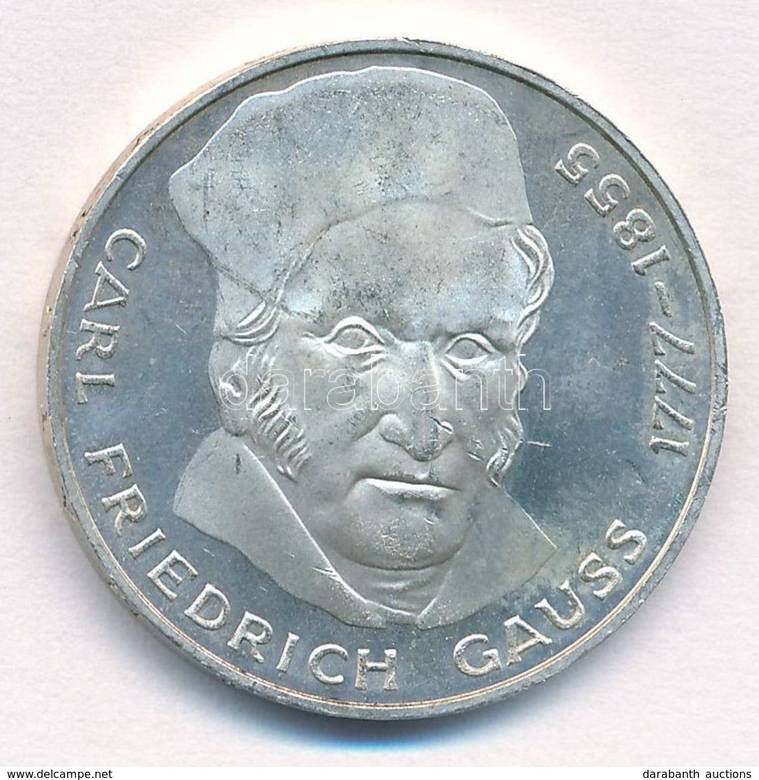 NSZK 1977J 5M Ag 'Carl Friedrich Gauss Születésének 200. évfordulója' T:1- Patina  FRG 1977J 5 Mark Ag '200th Anniversar - Non Classificati