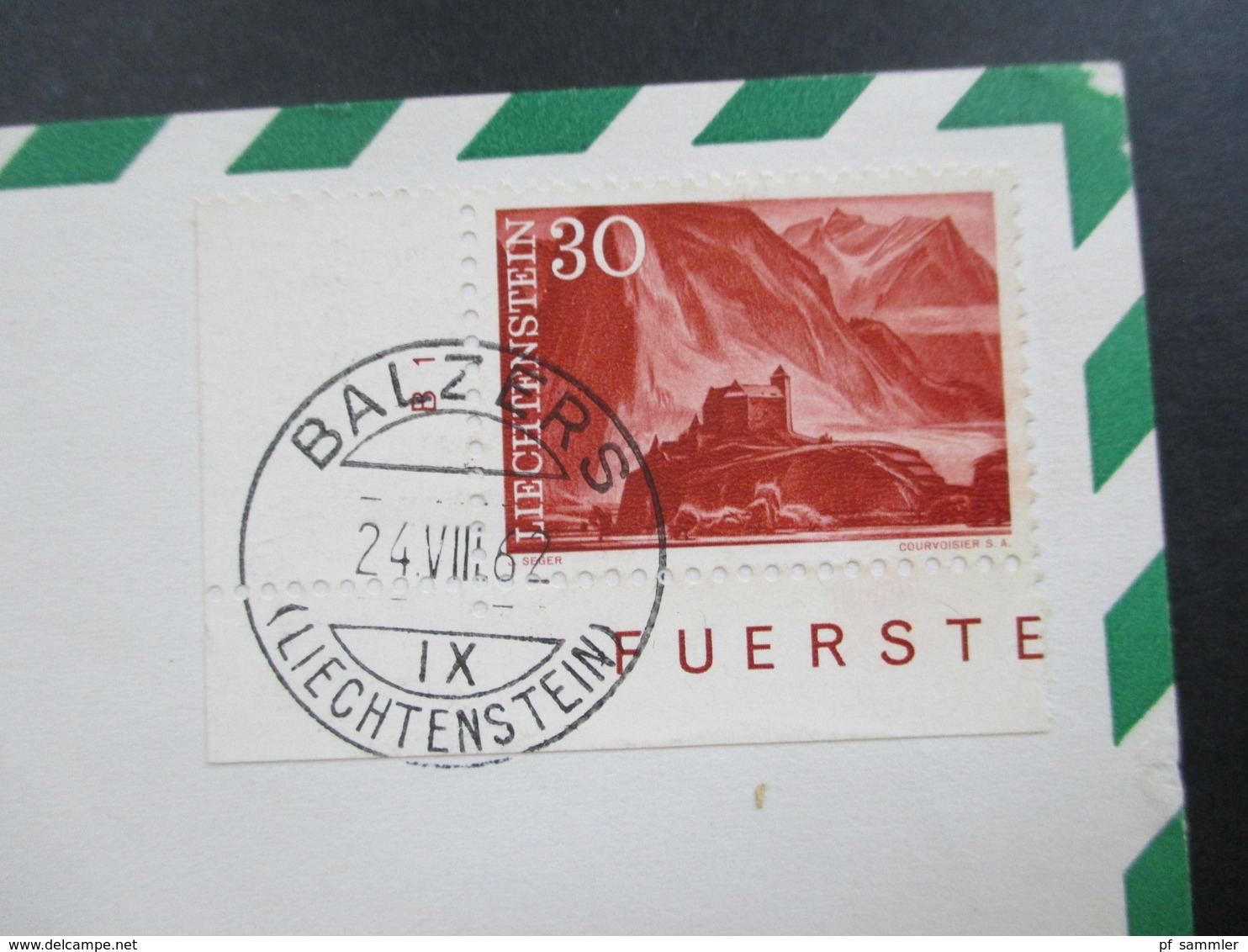 Liechtenstein 1962 Landschaften Eckrand Balzers über Prag Nach Leipzig. Sonderflugverkehr Leipziger Herbstmesse 1962 - Cartas & Documentos