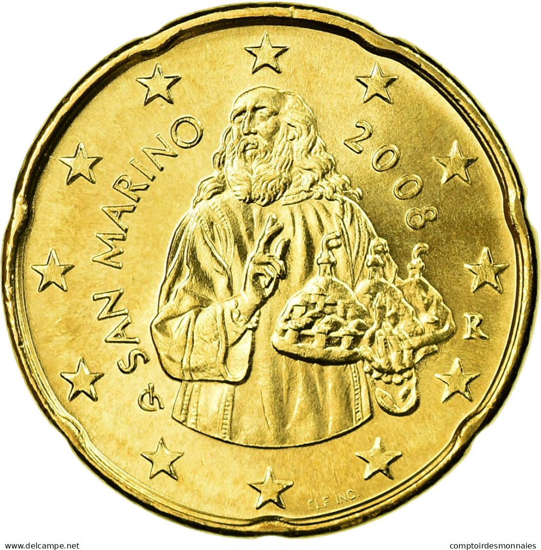 San Marino, 20 Euro Cent, 2008, SPL, Laiton, KM:483 - San Marino