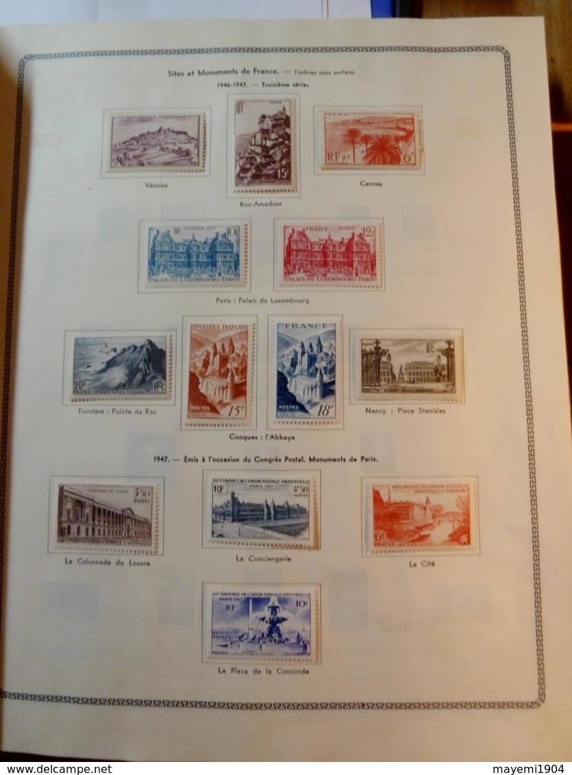 Jolis Timbres Sur Page D'album Collection :  Site Et Monuments De France Année 1946-1947 - Unused Stamps