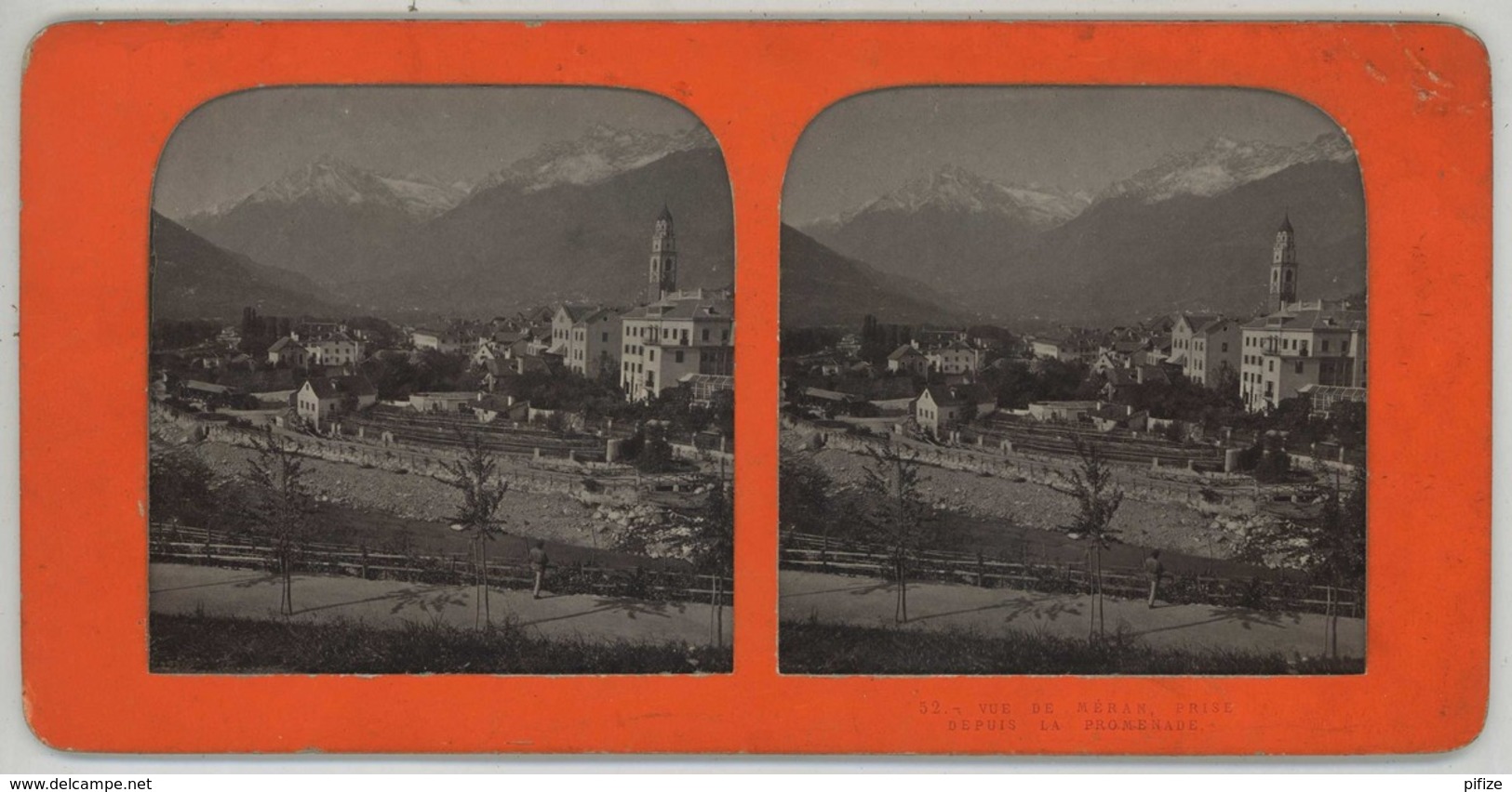 Stéréo Contre La Lumière 1860-70 . Vue De Méran , Prise De La Promenade . Merano , Italie . - Photos Stéréoscopiques