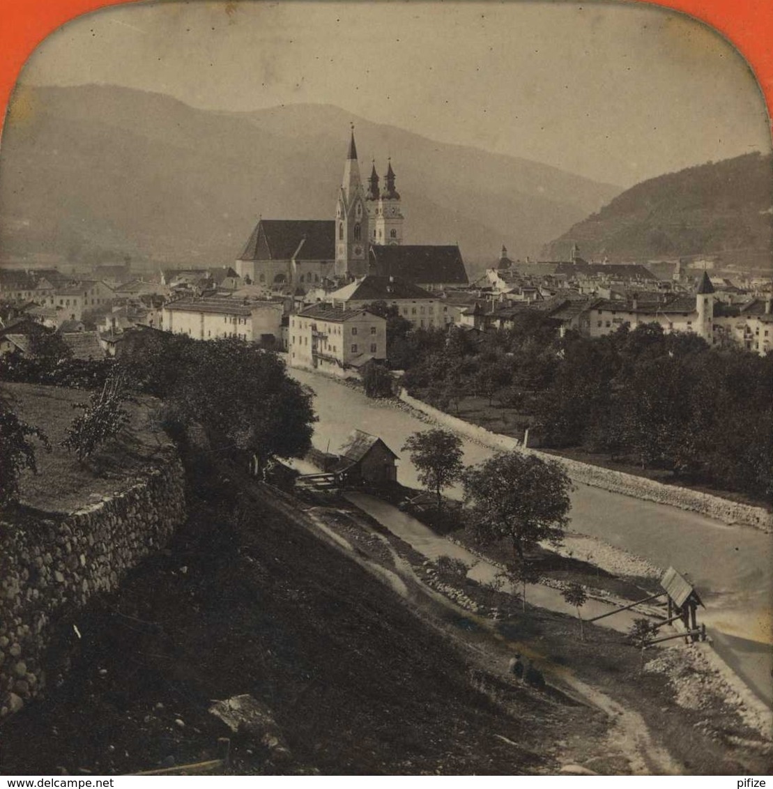 Stéréo Contre La Lumière 1860-70 . Vue De Brixen (Brennerthal). Bressanone , Italie . - Photos Stéréoscopiques