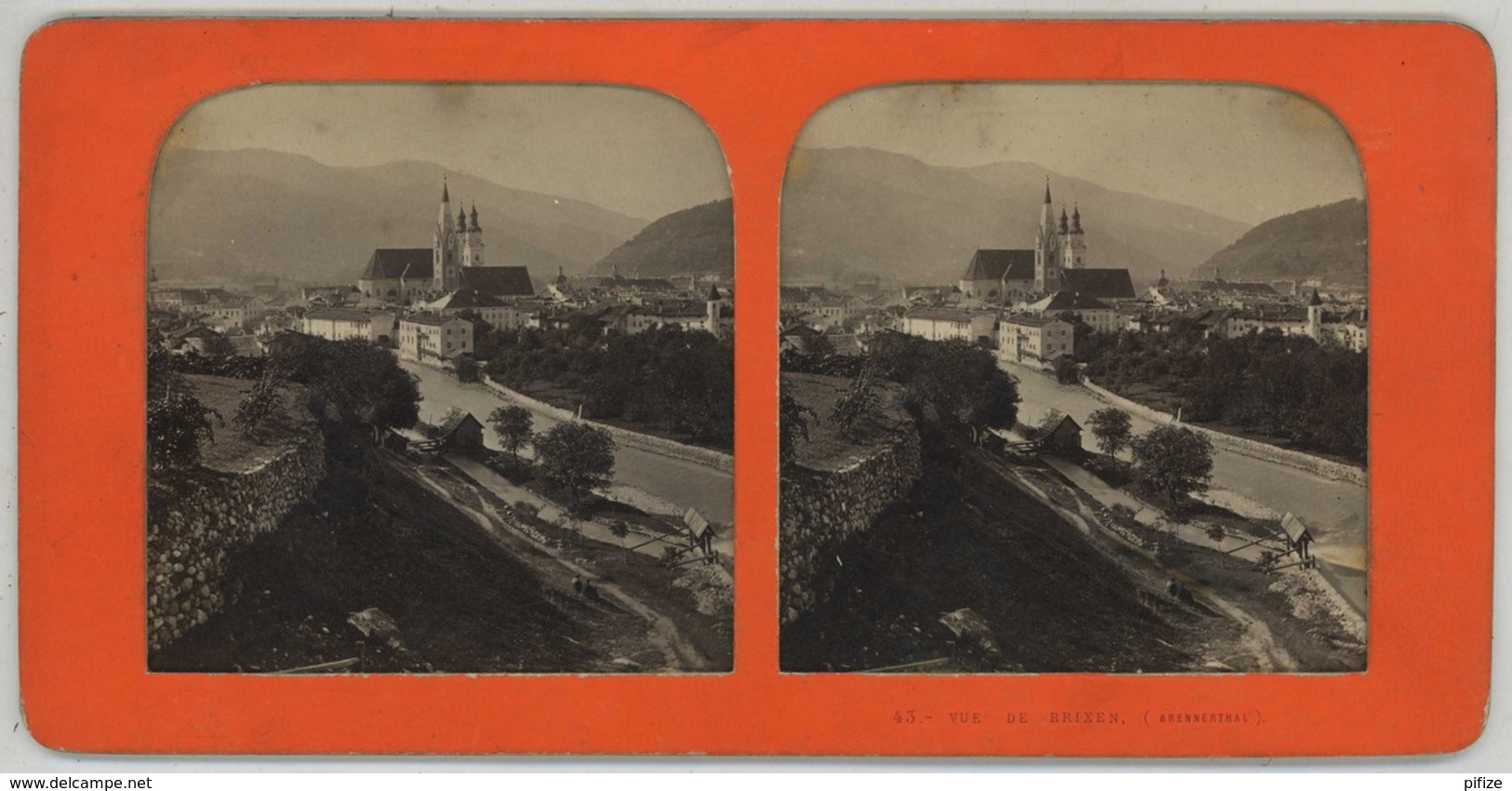 Stéréo Contre La Lumière 1860-70 . Vue De Brixen (Brennerthal). Bressanone , Italie . - Photos Stéréoscopiques