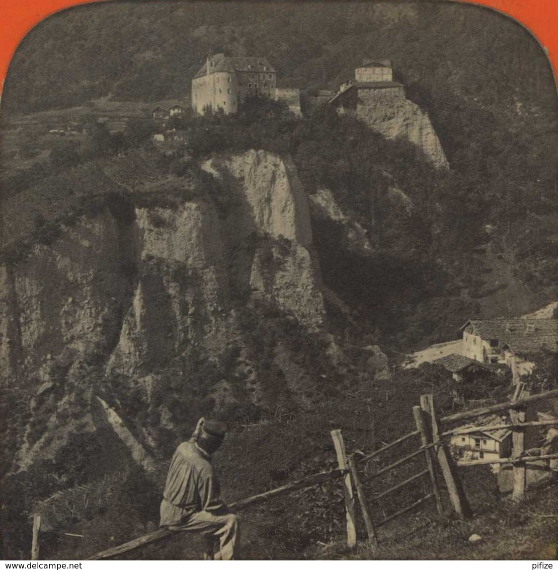 Stéréo Contre La Lumière 1860-70 . Vue Du Château Tyrol , Près Méran (Merano , Italie). - Photos Stéréoscopiques