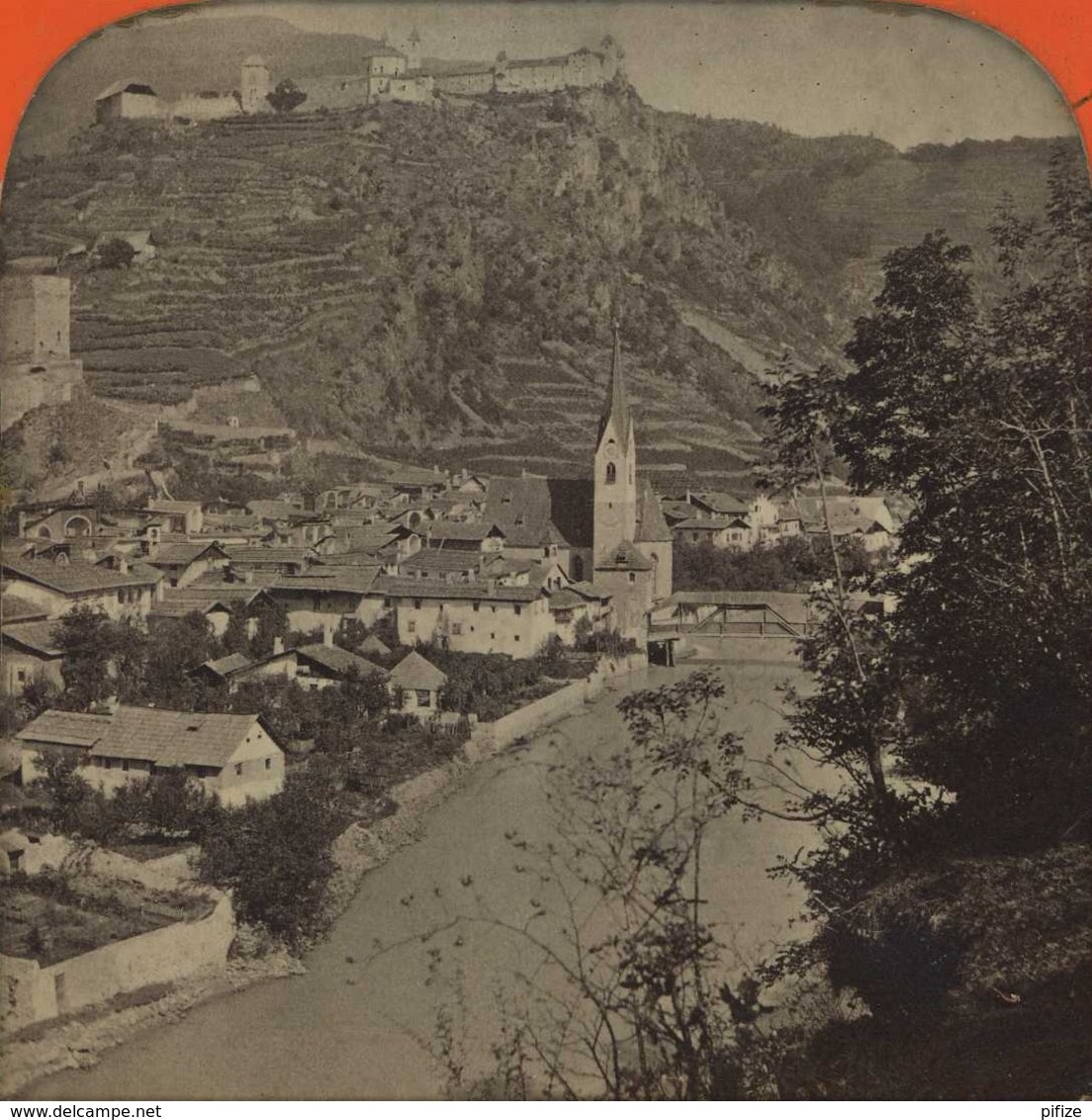 Stéréo Contre La Lumière 1860-70 . Italie . Vue De Klausen (Chiusa), Près Brixen (Bressanone). - Photos Stéréoscopiques