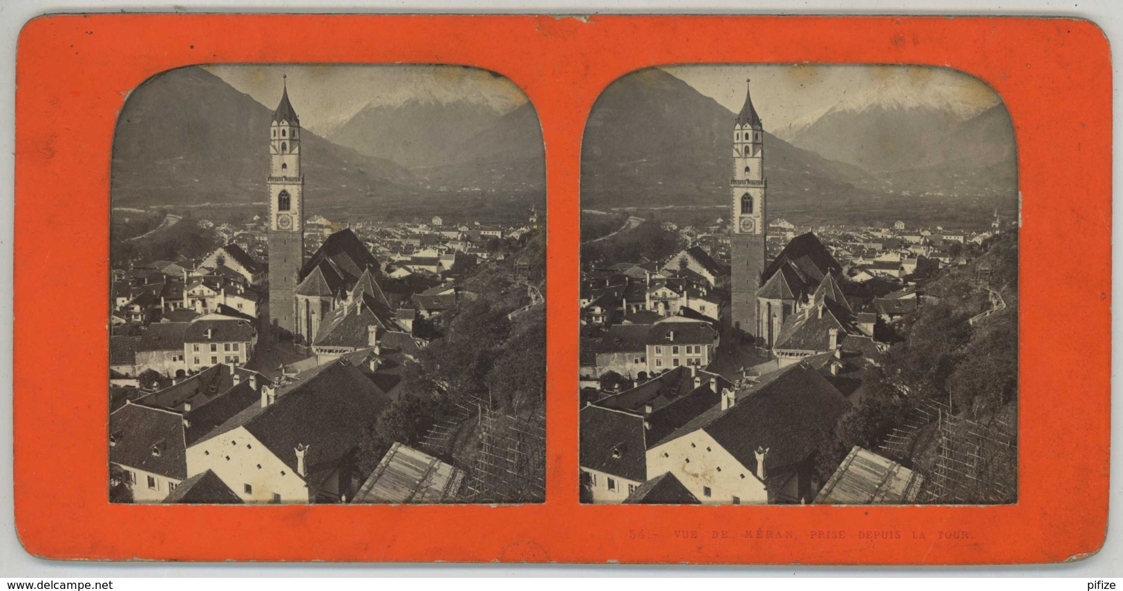 Stéréo Contre La Lumière 1860-70 . Italie . Vue De Méran (Merano), Prise Depuis La Tour . - Photos Stéréoscopiques