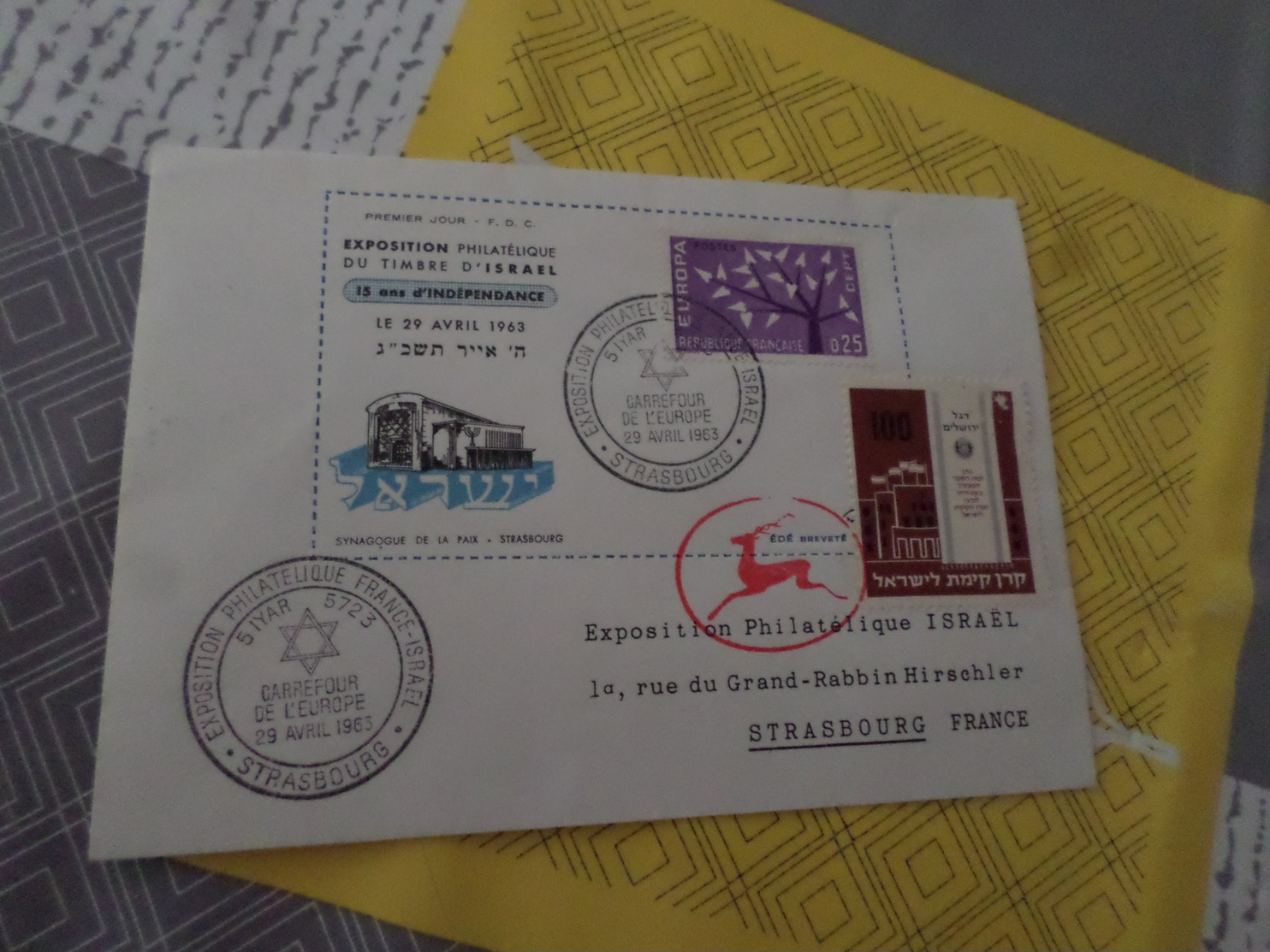 Timbre France EUROPA + Timbre Israel Sur Enveloppe Exposition Philatelique Du Timbre D'Israel - Lettres & Documents