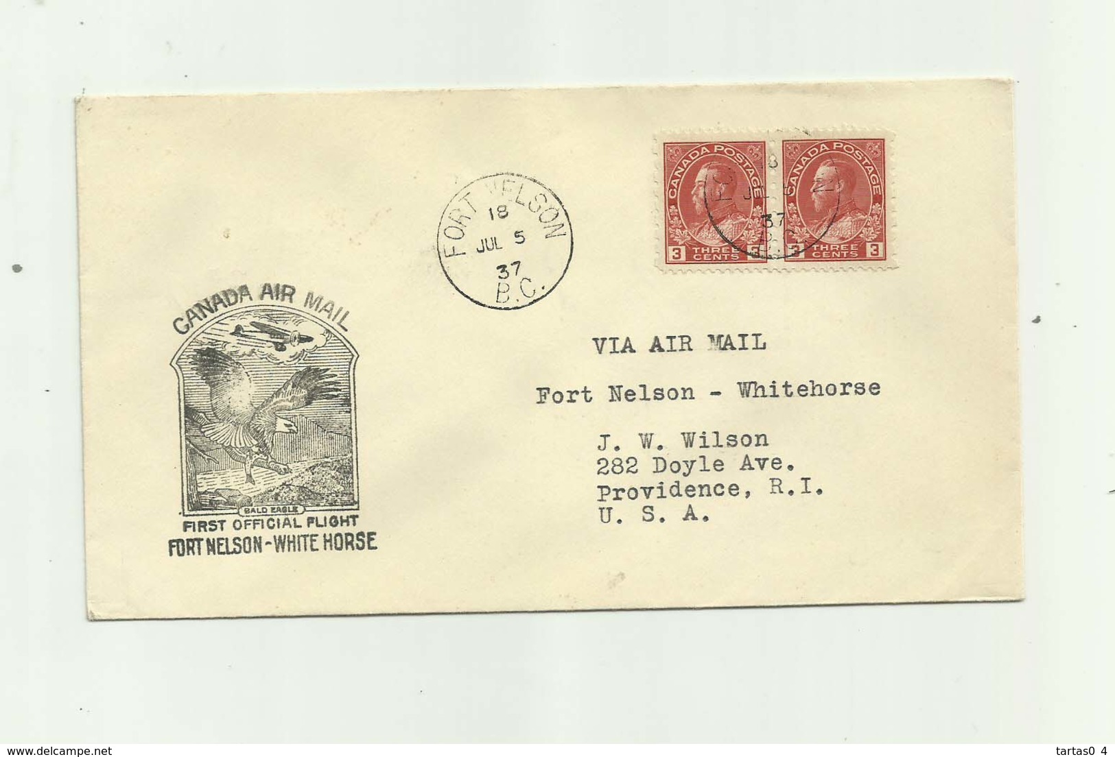 CANADA - Lettre Paire  Timbres 3 Cents Rouge  Cachet Fort Nelson White Horse - Lettres & Documents