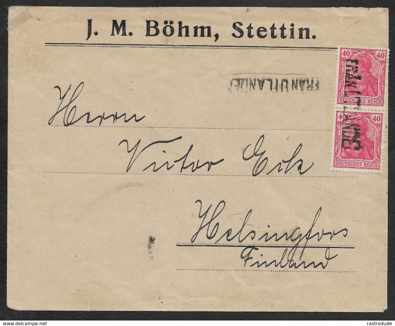 1921 - DR -  STETTIN Schiffspost Nach HELSINGFORS - FRAN UTLANDET Auf GERMANIA - SELTEN - Briefe U. Dokumente