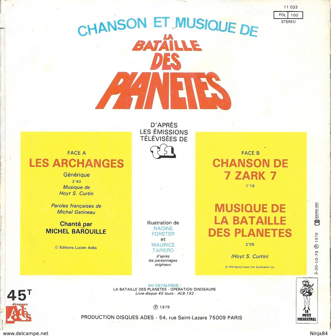 SP 45 RPM (7")  B-O-F  Michel Barouille  "  La Bataille Des Planètes  " - Filmmusik