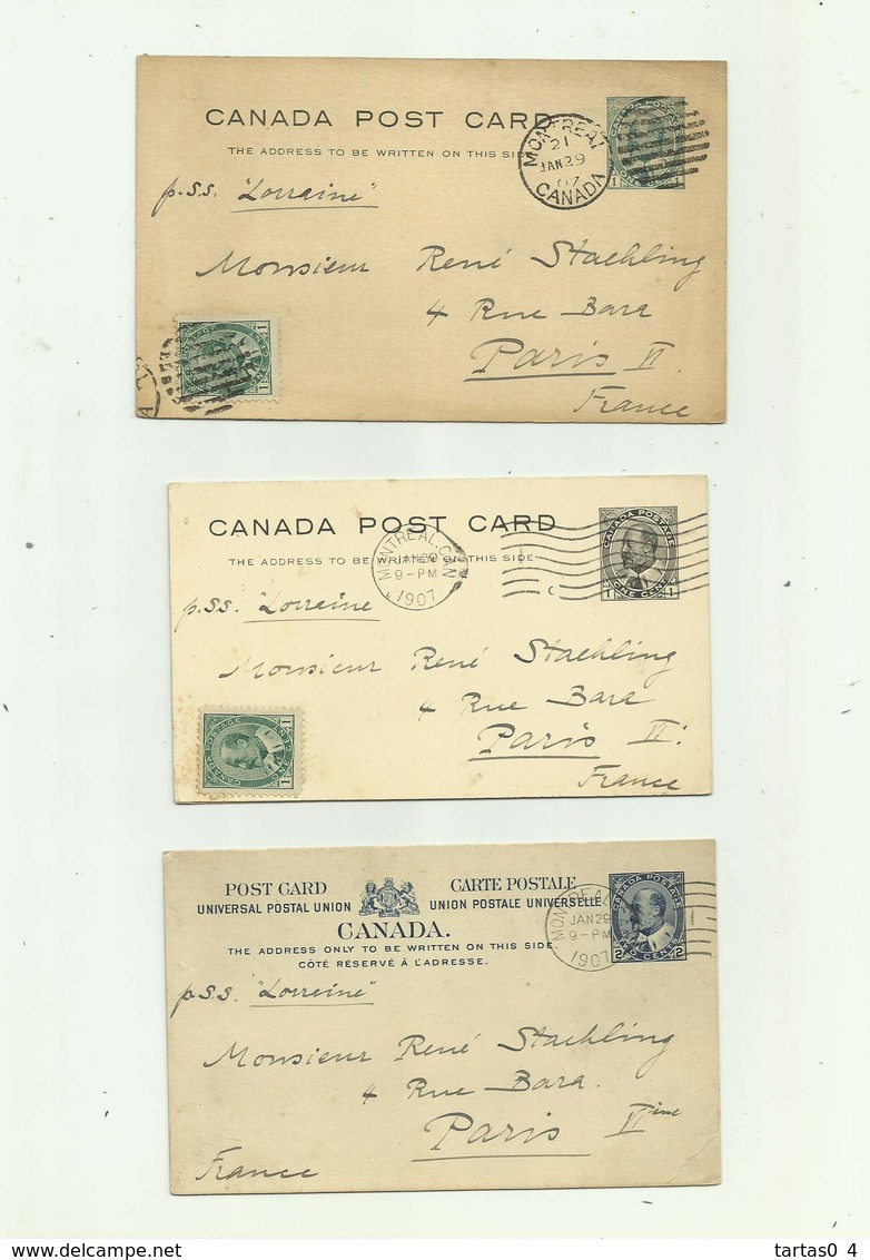 CANADA - 3 Entiers Postaux 1 Cent Gris (double ) 1 Cent Vert 2 Cents Bleu - Cartas & Documentos