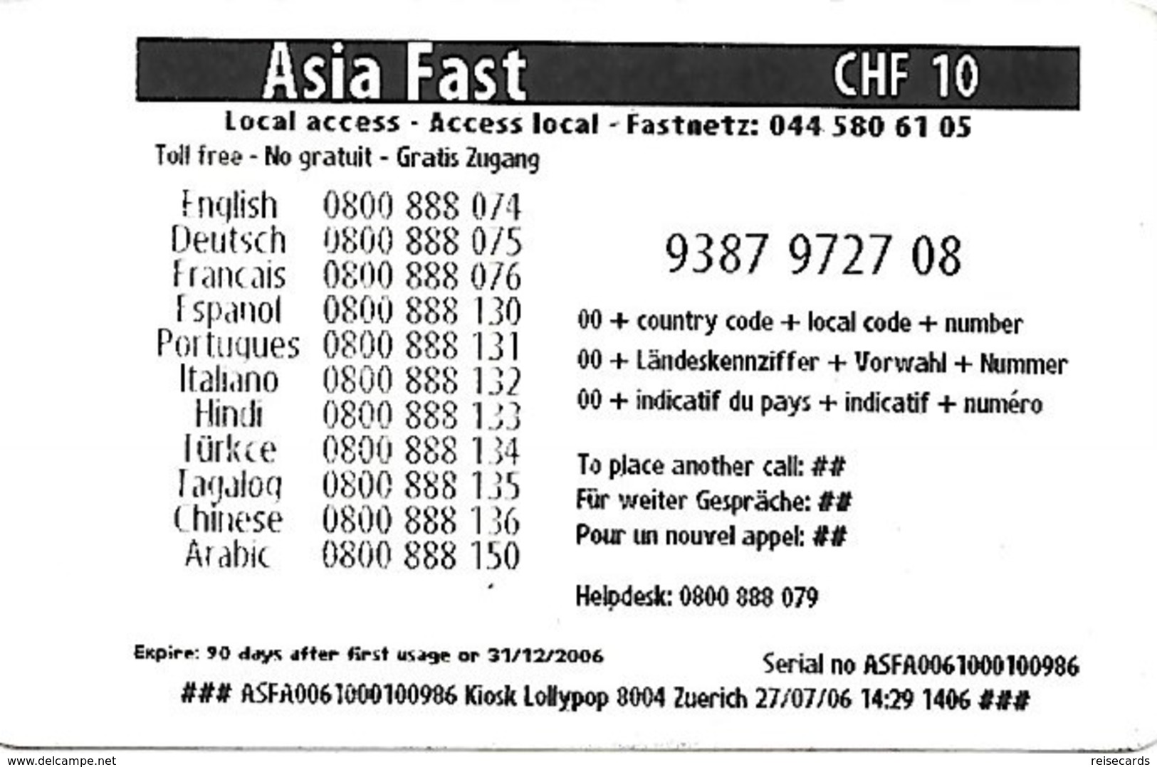 Prepaid: Lollypop - Asia Fast - Schweiz