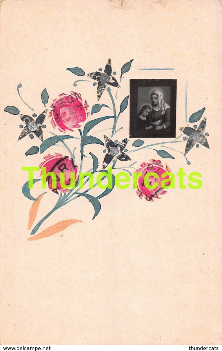 CPA COLLAGE TIMBRES DECOUPAGE DECOUPI CUT STAMPS ART STAMP - Timbres (représentations)