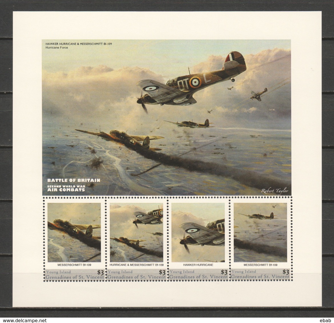 Grenadines St Vincent (Young Island) MNH Sheet A3 WORLD WAR 2 - BATTLE OF BRITAIN - Airplanes