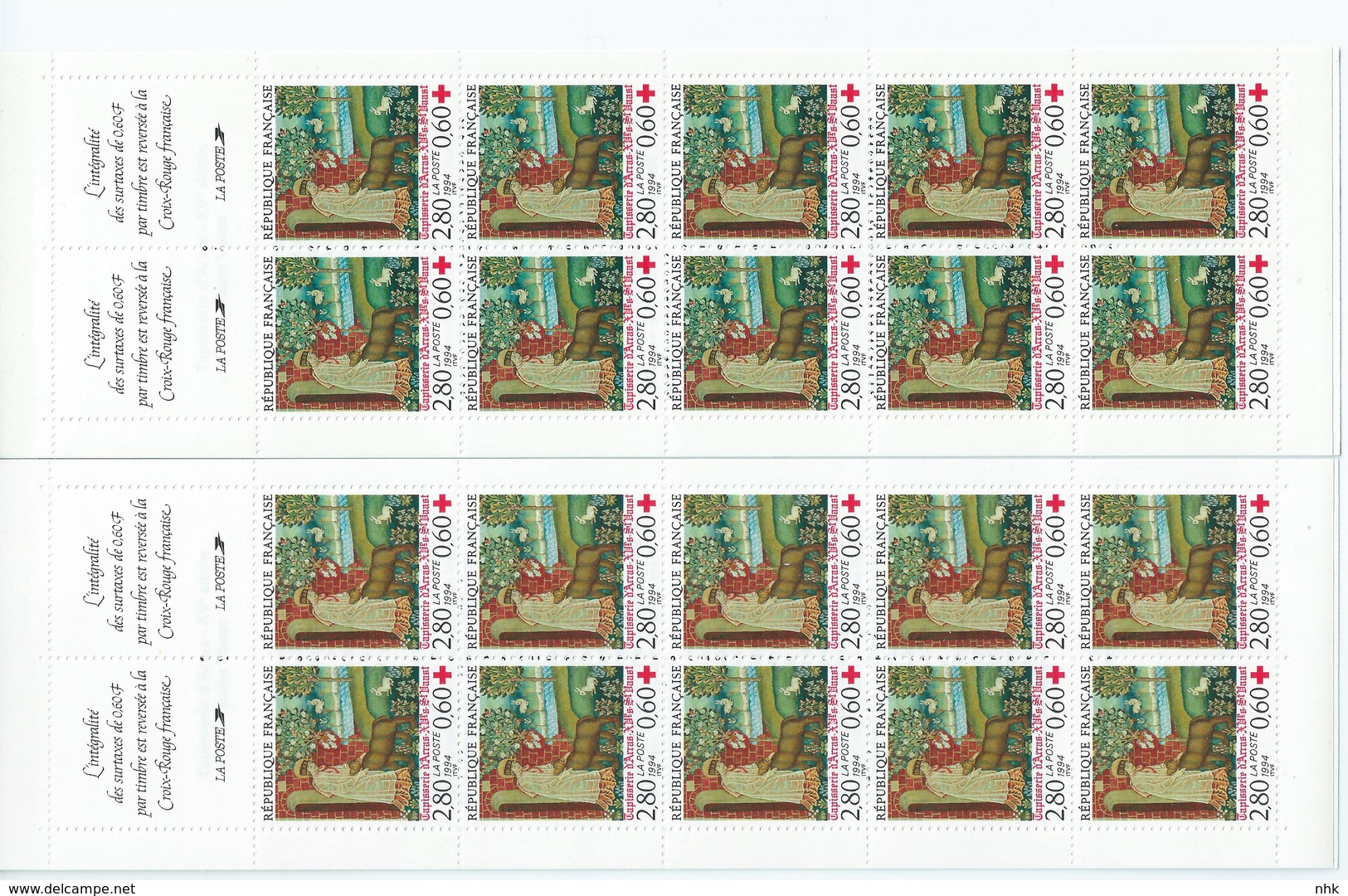 [17] Variété : Carnet N° 2043 Croix-rouge 1994 N° 2915 Double-frappe Du Tableau + Normal ** - Booklets