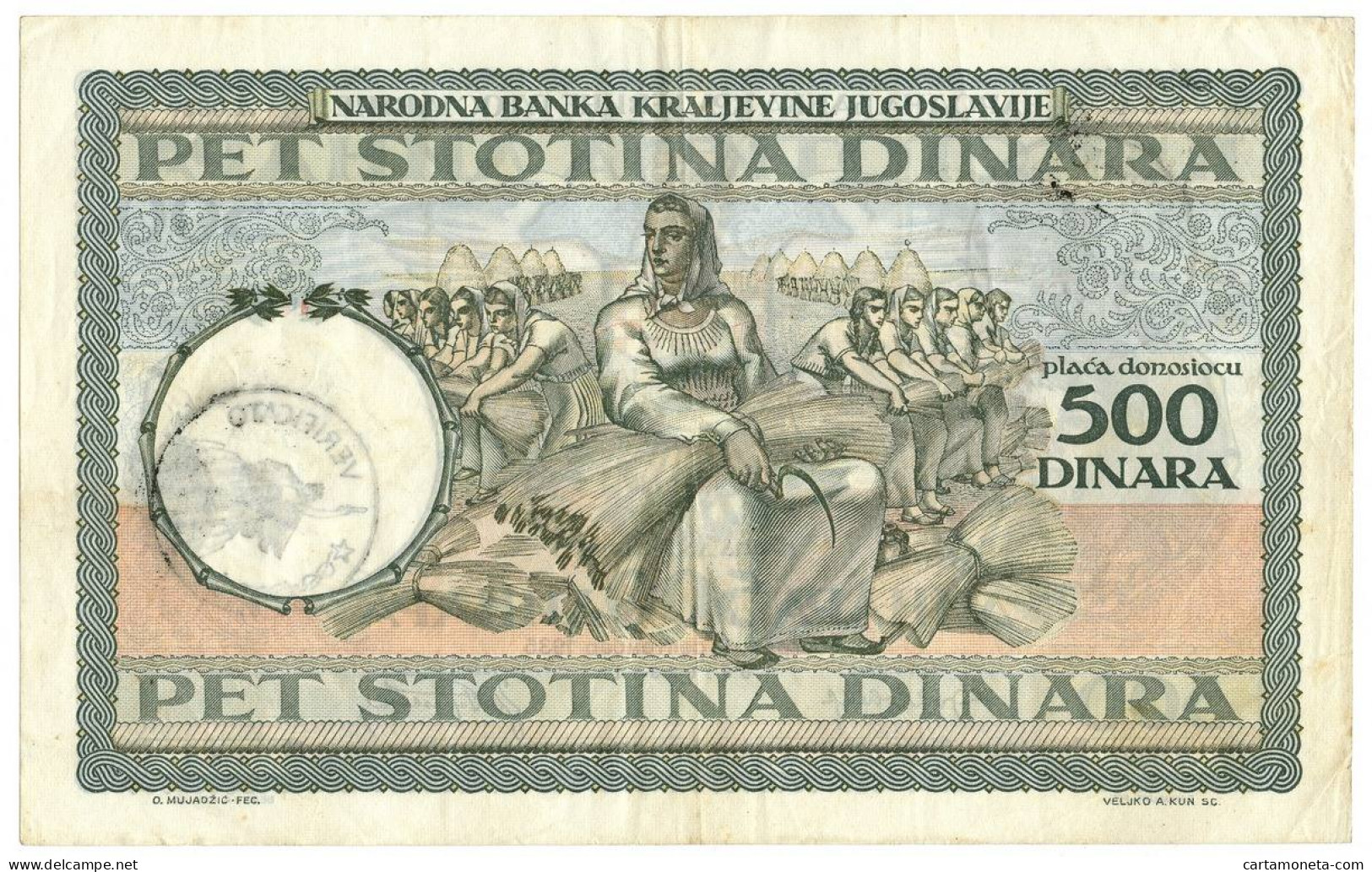 500 DINARI OCCUPAZIONE ITALIANA DEL MONTENEGRO "VERIFICATO" 06/09/1935 BB/SPL - Autres & Non Classés