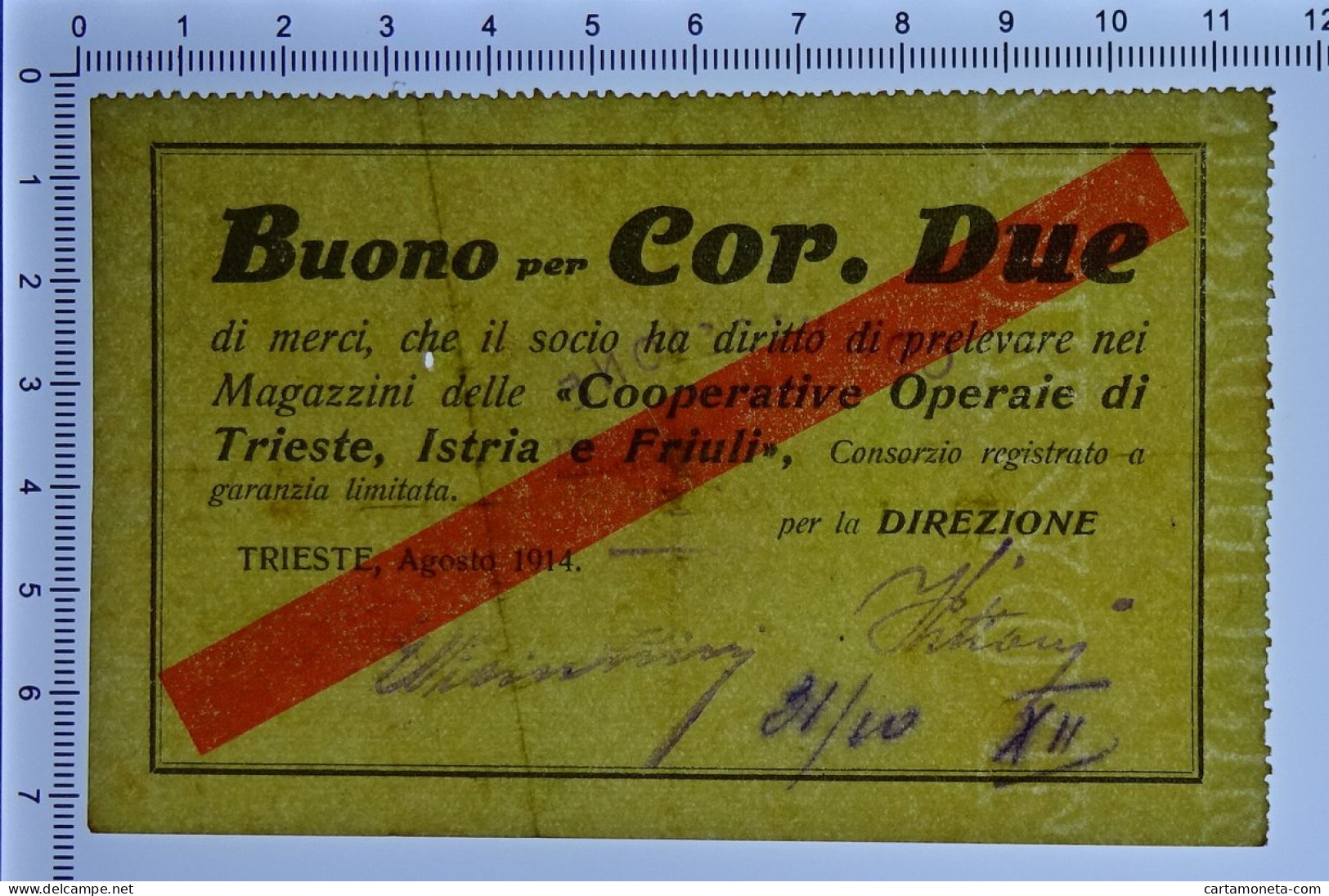 2 CORONE BUONO COOPERATIVE OPERAIE DI TRIESTE ISTRIA FRIULI AGOSTO 1914 BB/SPL - Altri & Non Classificati