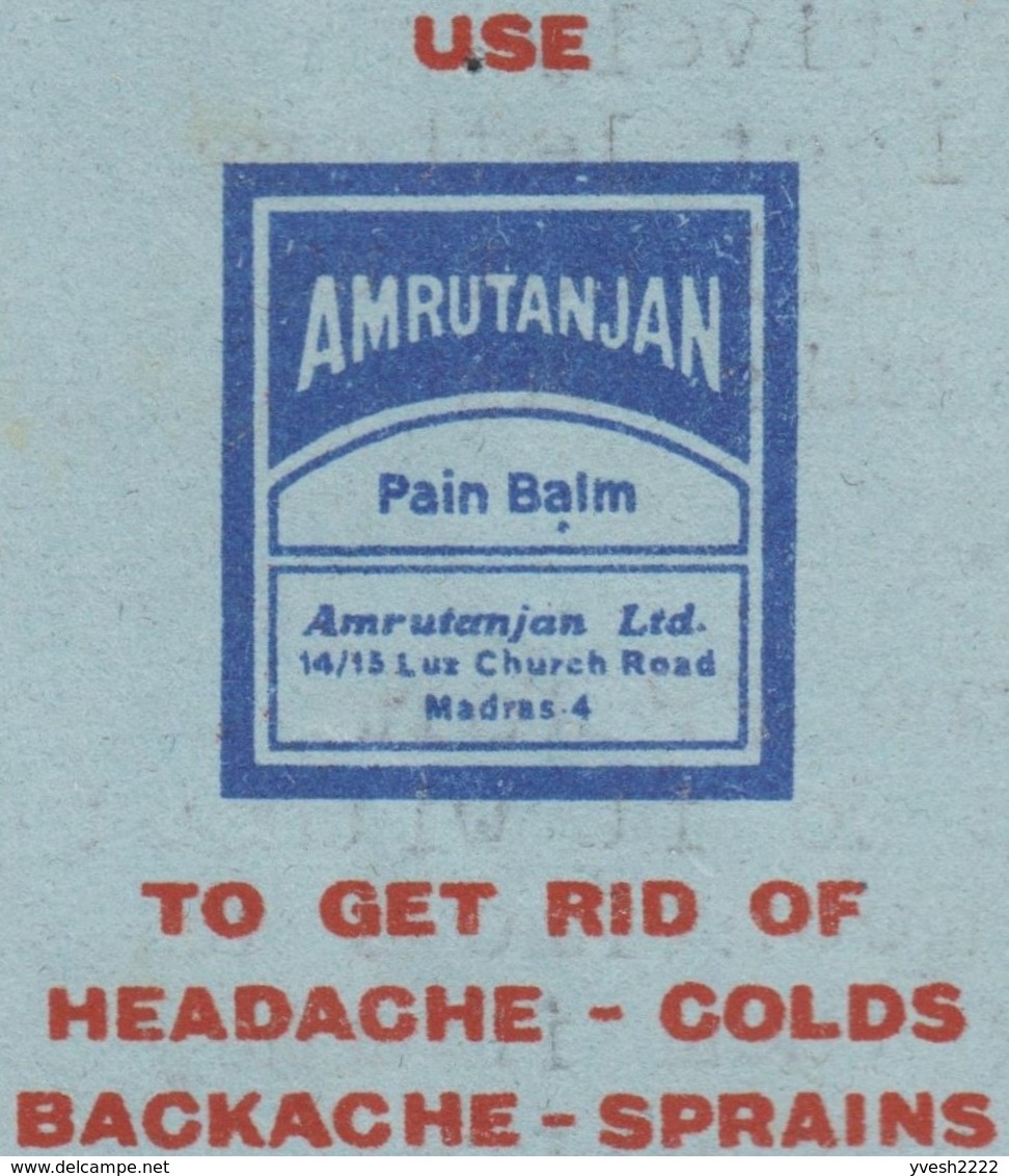 Inde Vers 1982. Aérogramme Avec Publicité Utilisé Commercialement. Amrutanjan, Maux De Tête, De Dos, Entorses, Rhumes - Pharmacy