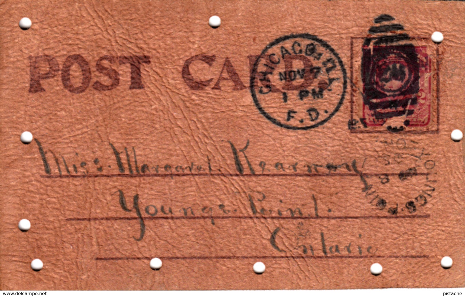 Real Leather - Written In 1900-1905 - Old Chicago - Postmark And Stamp - Size : 5 X 3 - 2 Scans - Other & Unclassified