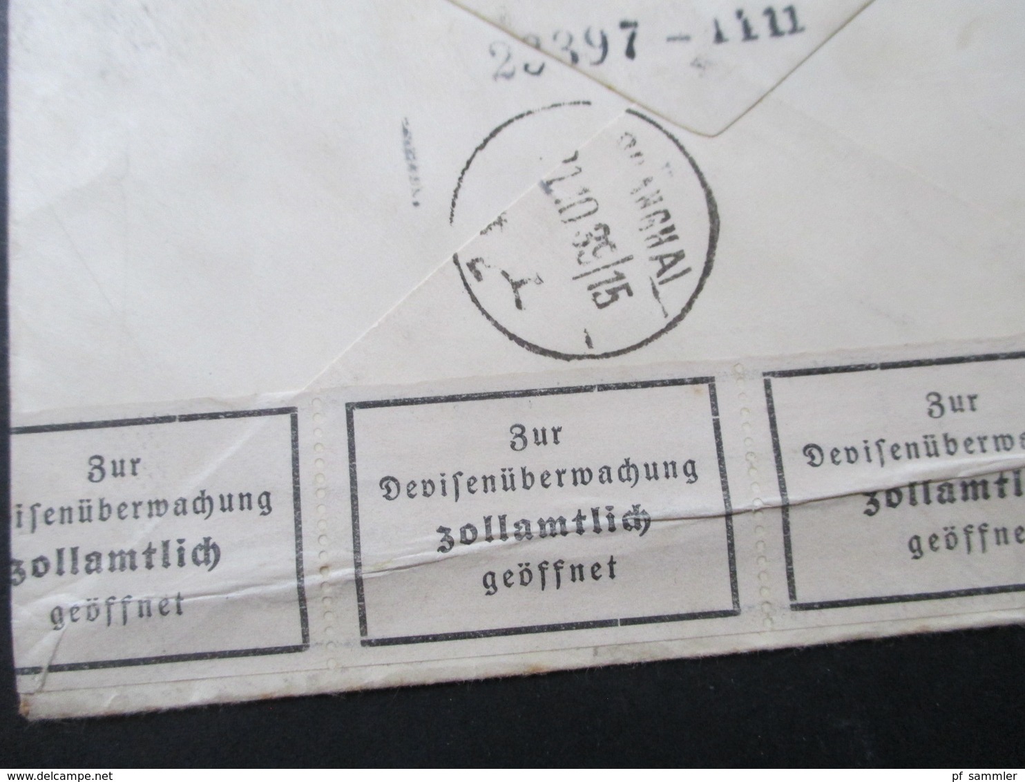 VR China 1939 Einschreiben Via Siberia Nach Hamburg. Gestempelter R- Zettel  Shanghai 24 No 20840 Zollamtlich Geöffnet - 1912-1949 République