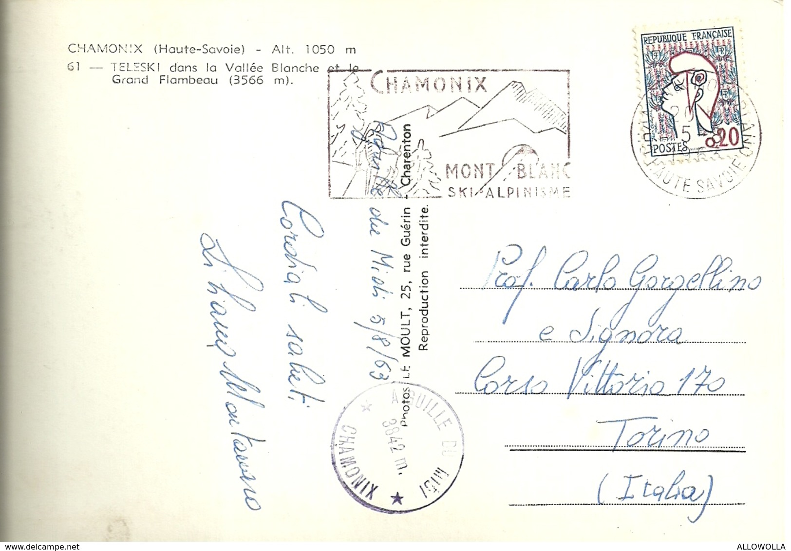 4602 " CHAMONIX-TELESKI DANS LA VALLEE BLANCHE ET LE GRAND FLAMBEAU "  - CART. POST.ORIG. SPED. 1963 - Chamonix-Mont-Blanc