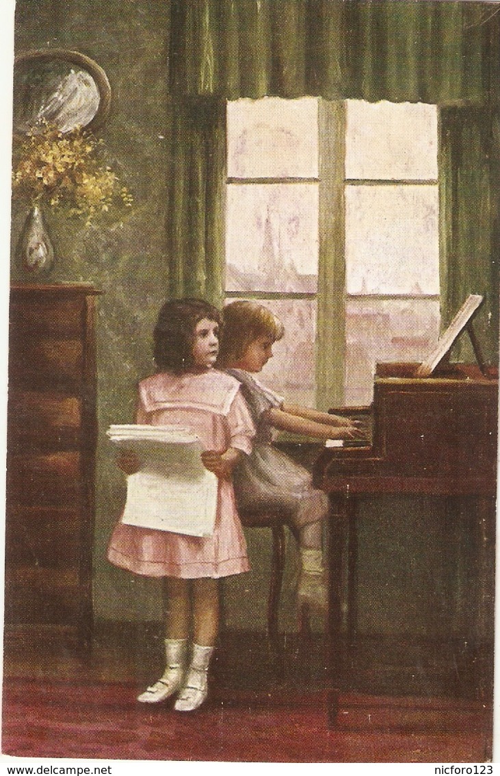 "H. Mager. Girls At The Piano. Muttis Lieblingslied" Fine Painting, Nice Antique German Postcard - Otros & Sin Clasificación