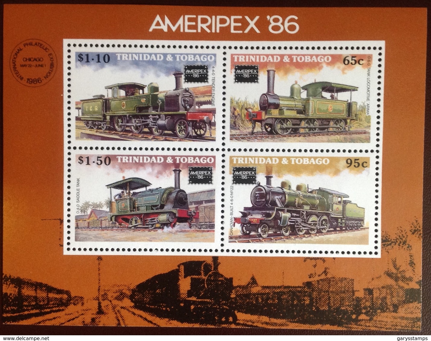 Trinidad & Tobago 1986 Ameripex Trains Minisheet MNH - Trinidad & Tobago (1962-...)