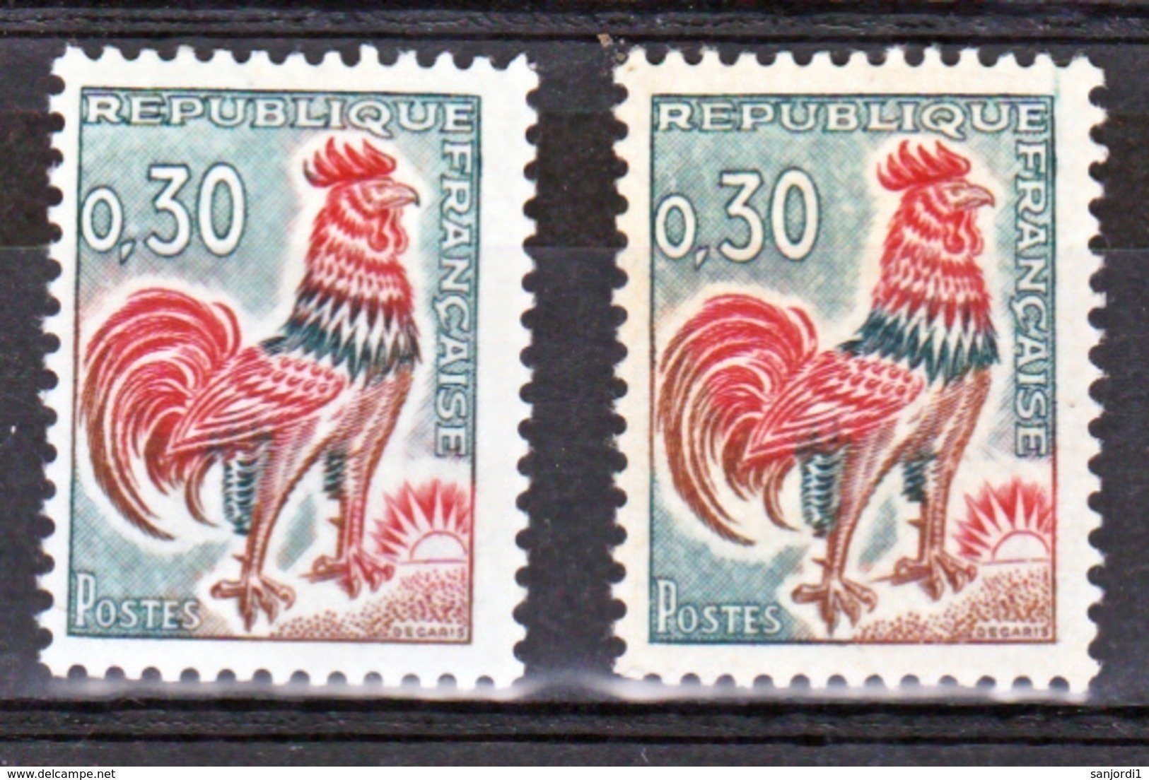 France 1331A C Variété Gomme Tropicale Et Normal Coq Neuf ** TB MNH Sin Charnela Cote 10 - Nuovi