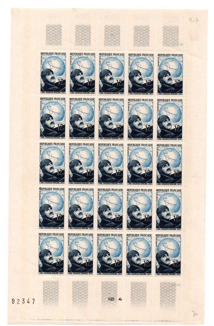 1951 FRANCE N° 907 - FEUILLE De 25  Timbres NOGUES Maurice  AVIATEUR (valeur Cote 27,50 Euros) - Full Sheets