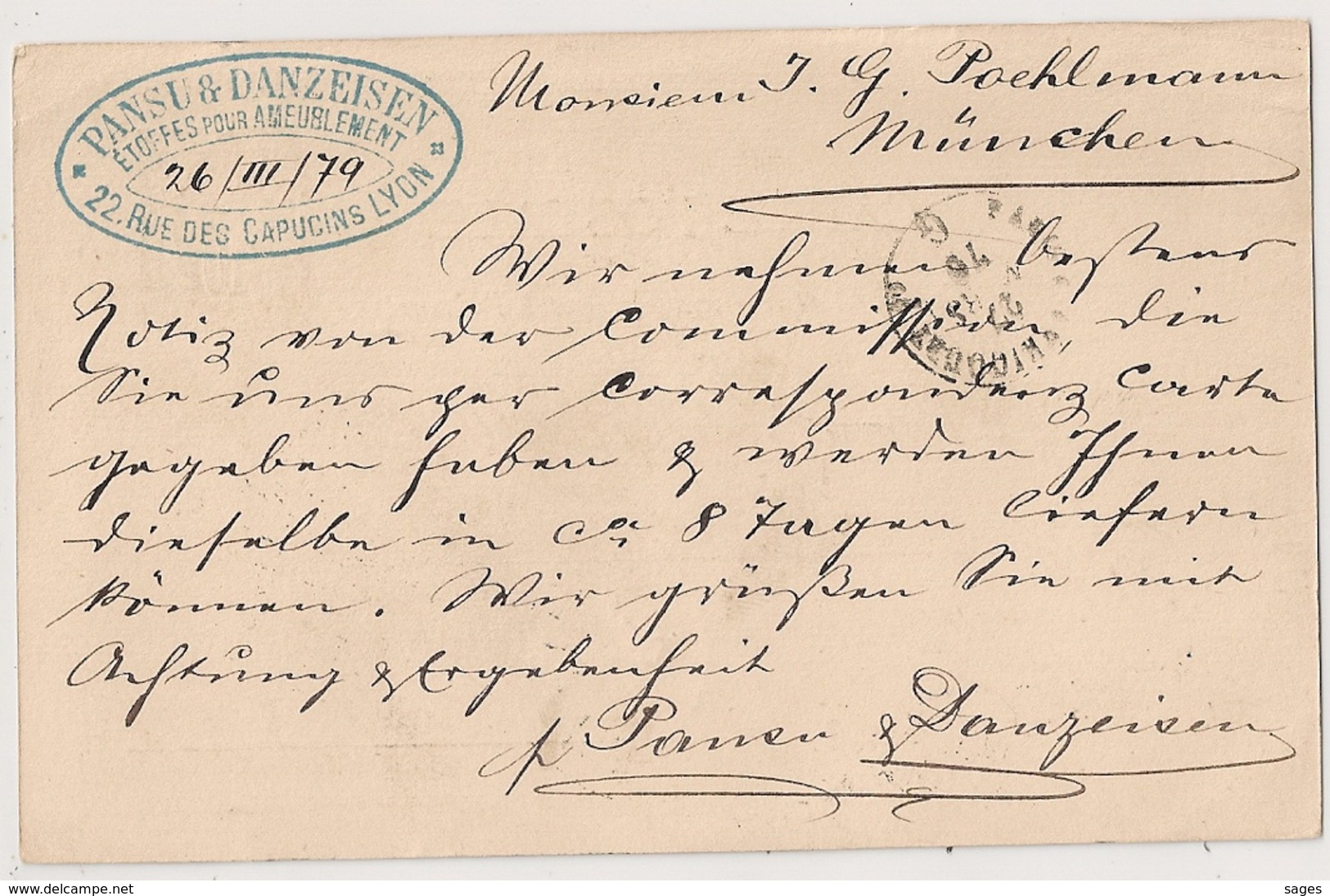 ENTIER SAGE 10C + 5C LYON LES TEREAUX Pour NUNICH, Bavière, Allemagne. - 1877-1920: Semi Modern Period