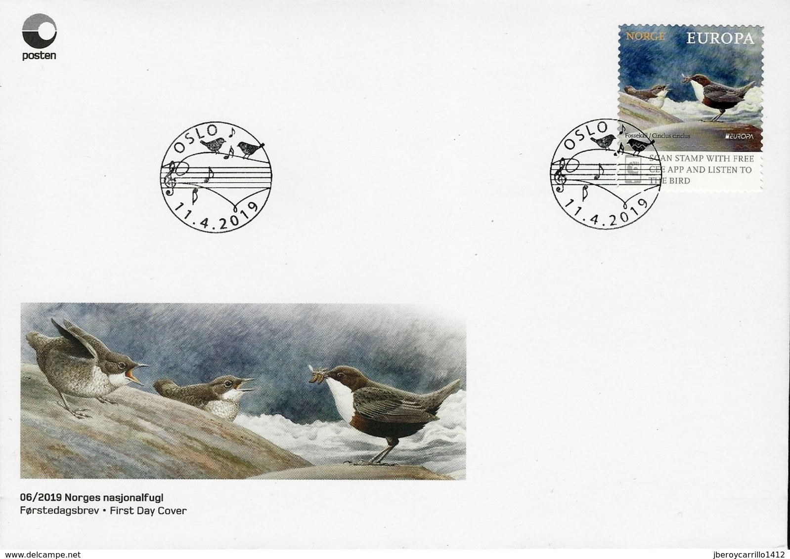 NORUEGA/ NORWAY/ NORWEGEN/ NORVÈGE- EUROPA 2019 -NATIONAL BIRDS.-"AVES - BIRDS - VÖGEL -OISEAUX"- FDC De La SERIE - 2019