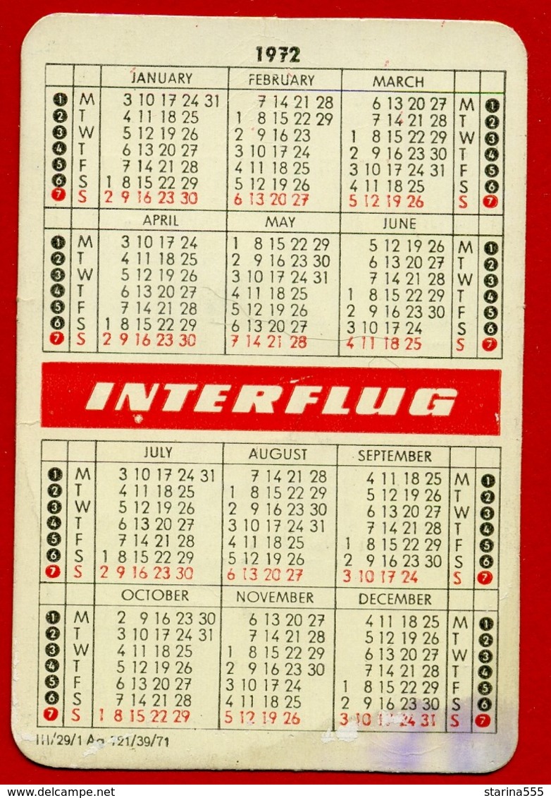 SMALL CALENDAR INTERFLUG DDR GDR AIRLINES EUROPE AFRICA MIDDLE EAST AK104-4 - Tamaño Pequeño : 1971-80