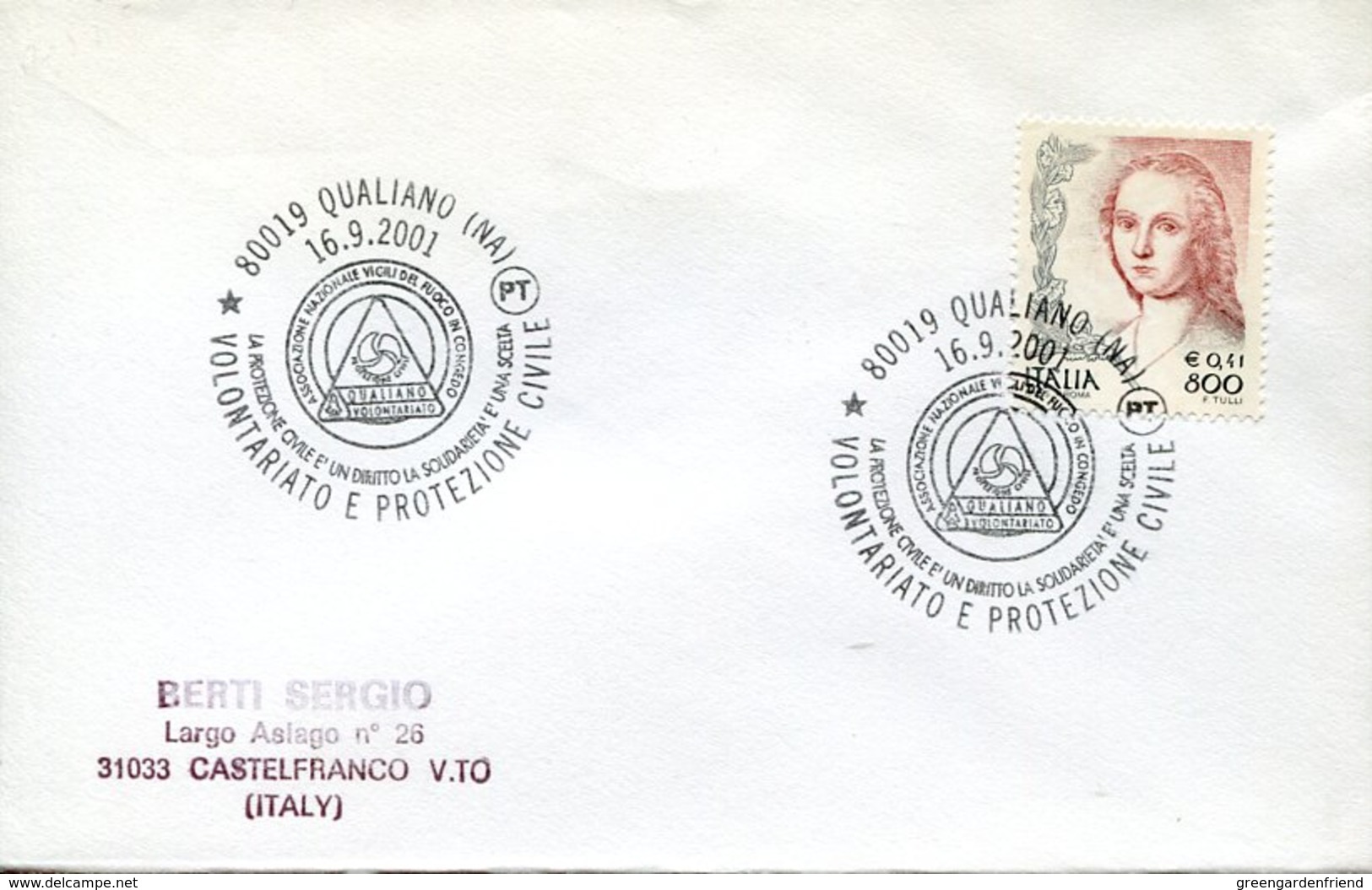 46129 Italia,  Cover With Special Postmarks, Qualiano Napoli 2001, Pompieri, Feuerwehr,fireman,pompiers - Pompieri