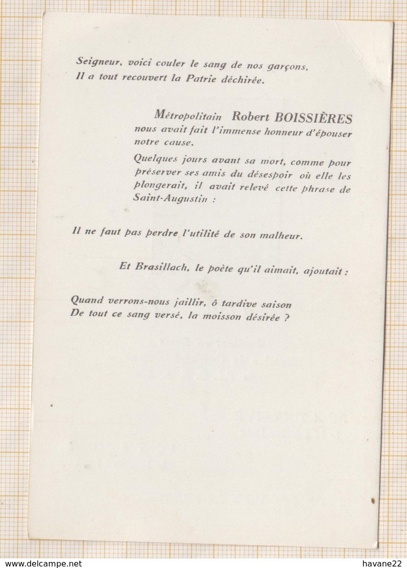 9AL1675 Image Pieuse Religieuse MORTUAIRE ROBERT BOISSIERES MORT ALGER 1962 A G E A Etudiant Droit 2 SCANS - Devotion Images