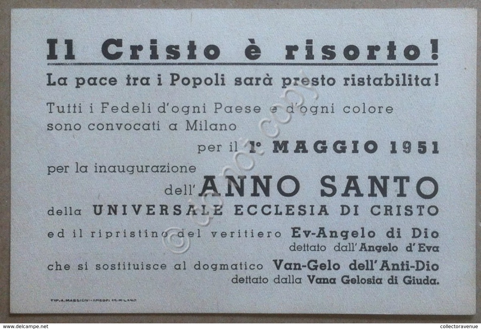 Volantino Universale Ecclesia Di Cristo - Milano 1951 - Non Classificati